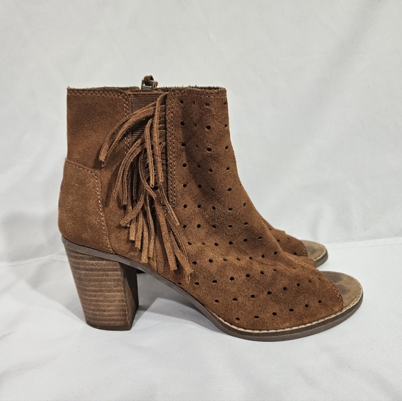 Toms fringed peep toe booties women's size 7 - Picture 3 of 12